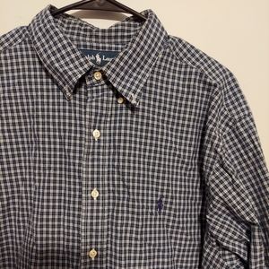 Vtg Ralph Lauren Shirt Size 17.5 34/35 Blue Classic Fit Plaid Preppy Old Money
